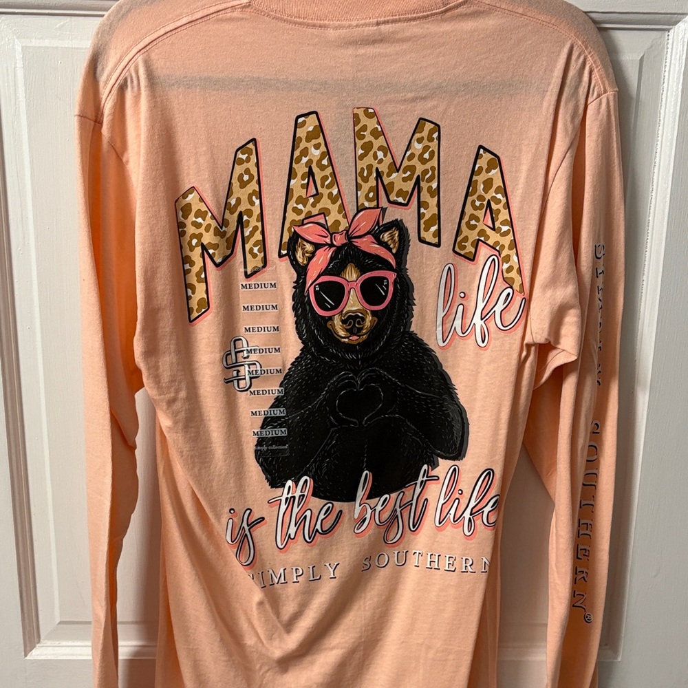 Simply Southern Peach‎ Mama Life Bear Shirt M NWT